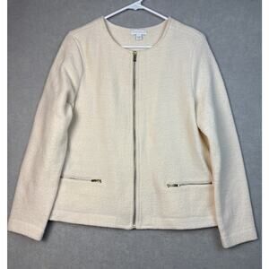 Vintage Charter Club‎ Blazer Womens Lg 100% Merino Wool Cream White Sweater Gold